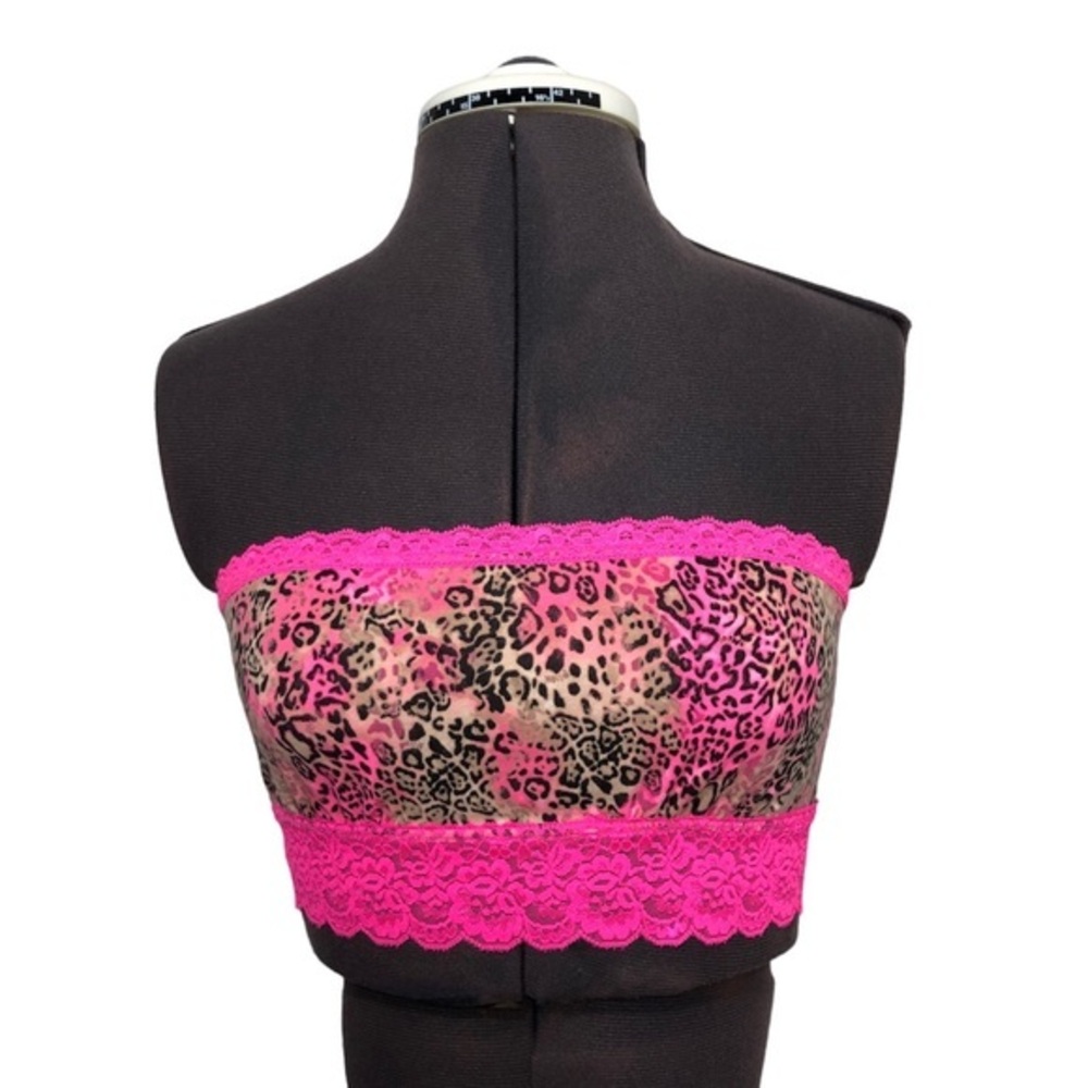 Pink Victoris Secret Pink Brown Cheeta Tube Bralette With Lace Trim Size M